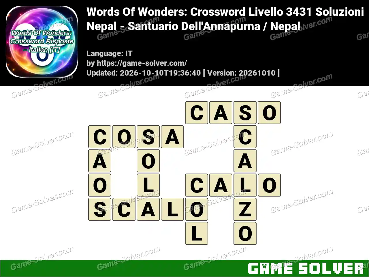 Words Of Wonders: Crossword Livello 3431 Soluzioni – Nepal – Santuario Dell’Annapurna / Nepal